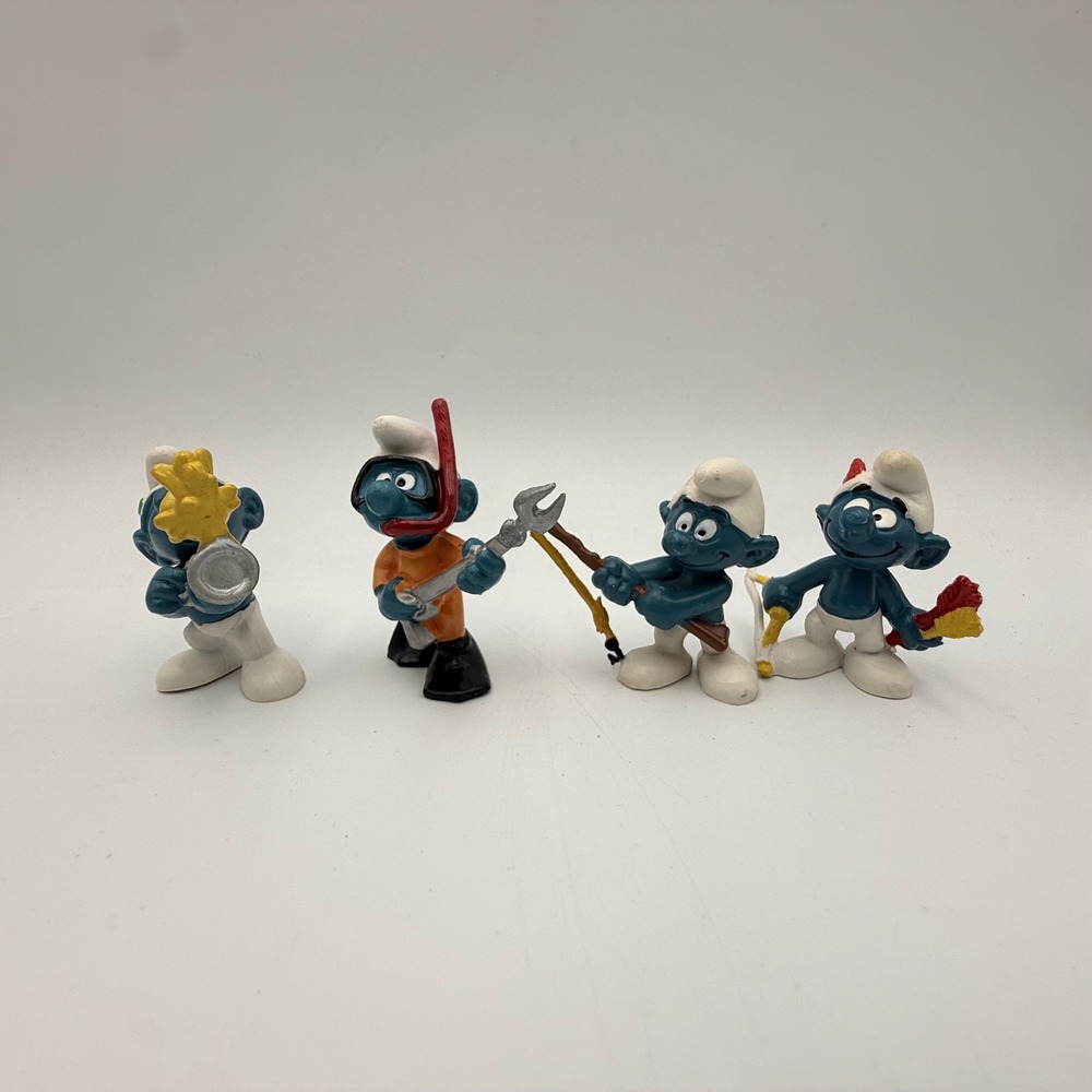 Vintage Schleich Peyo Smurfs PVC Figures Lot of 4 Diver Fisherman Archer Horn